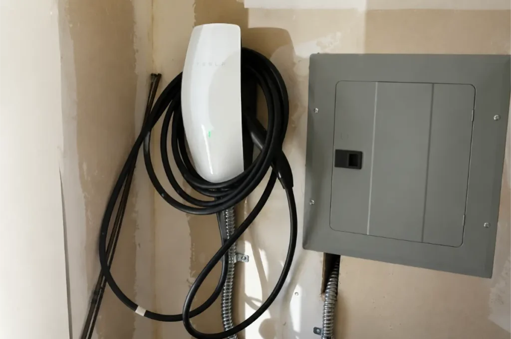 Tesla Wall Connector installed next to the electrical panel